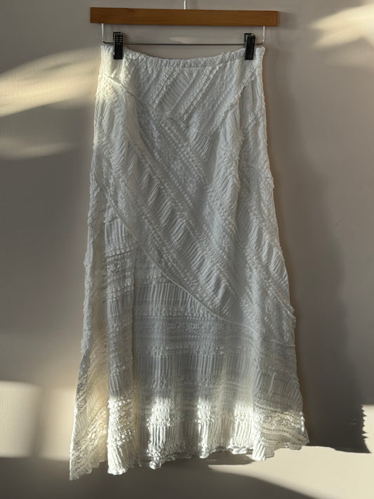 Mustard Seed - White Textured Lace Midi Skirt