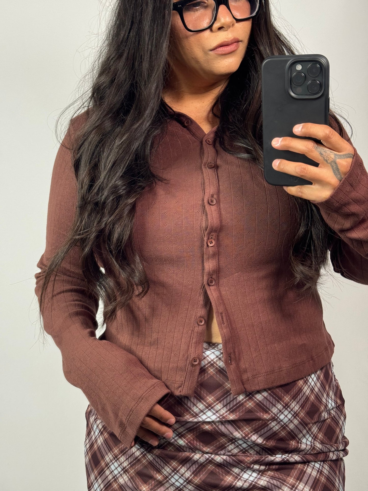 Wishlist - Espresso Mockneck Button Front Top