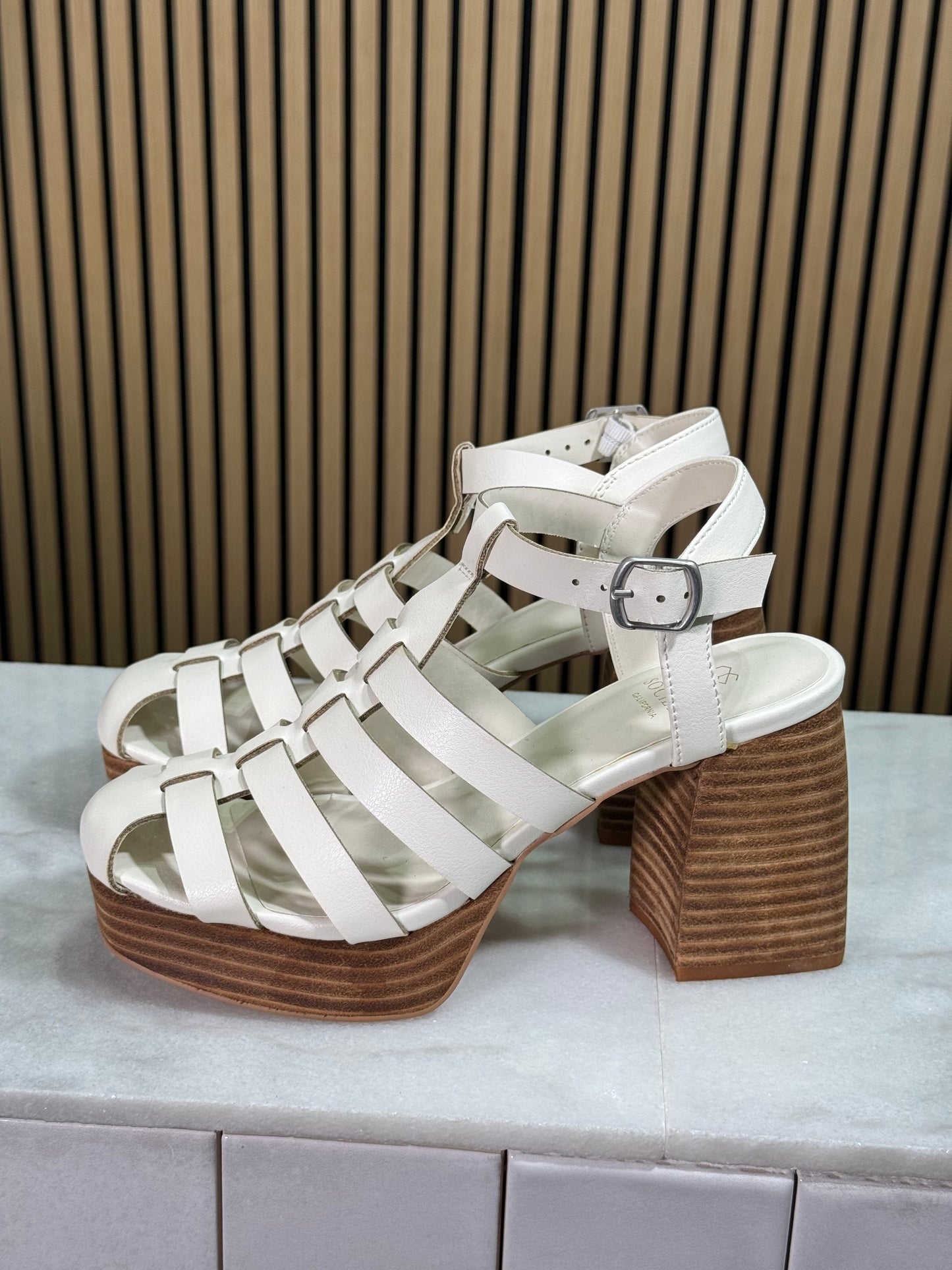 OASIS SOCIETY - The Hailee White | Gladiator Cage Platform Heels
