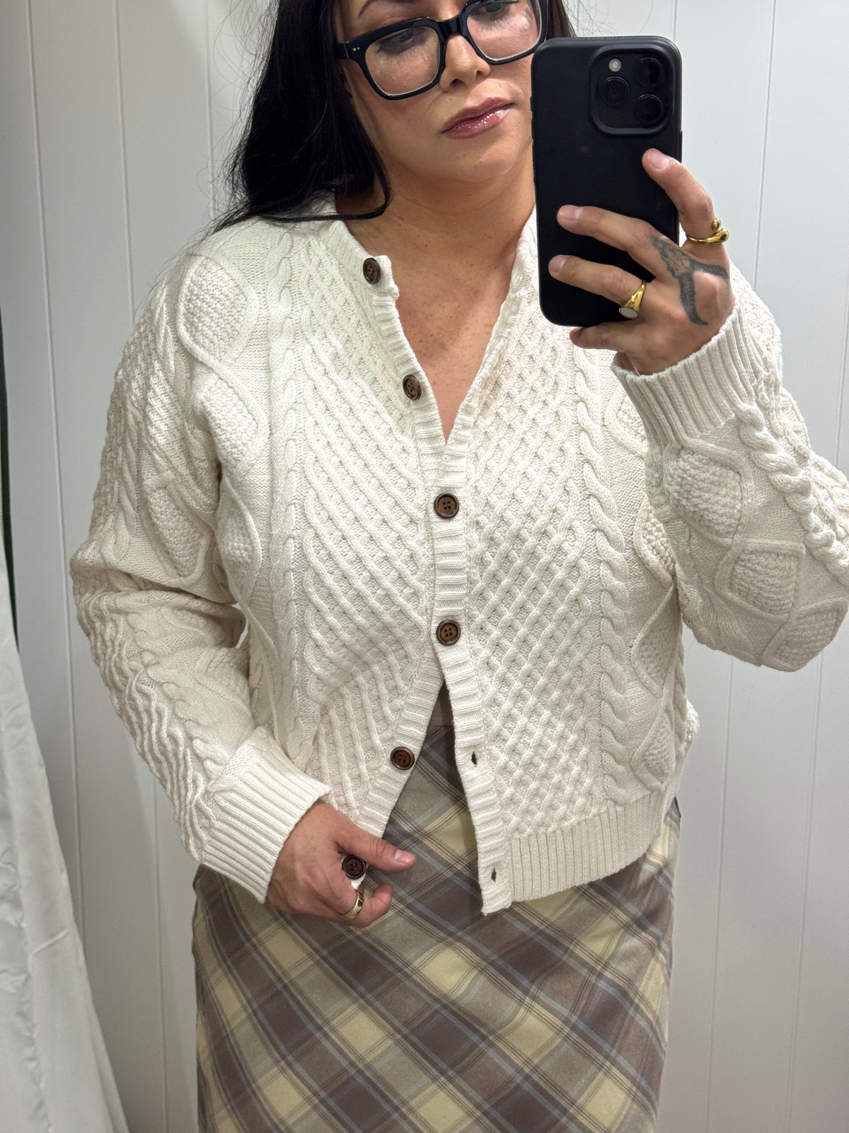 Just The Thing cable knit button front cardigan