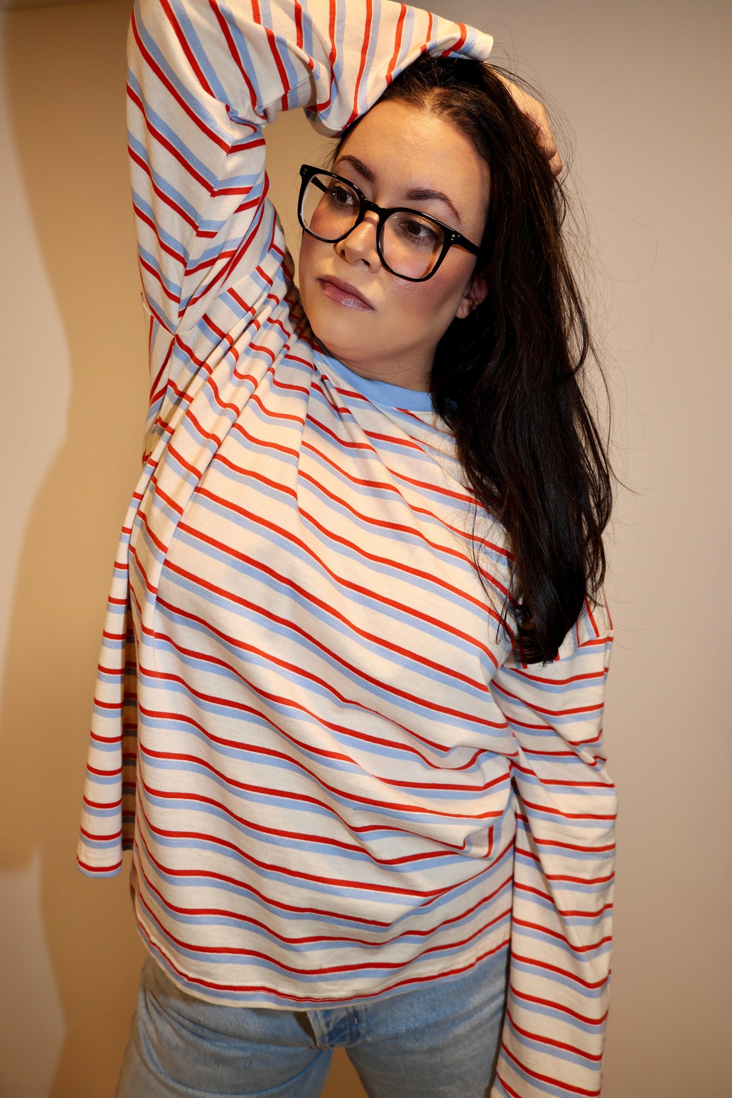 Wishlist - Red/Blue Oversized Striped Long-sleeve Top