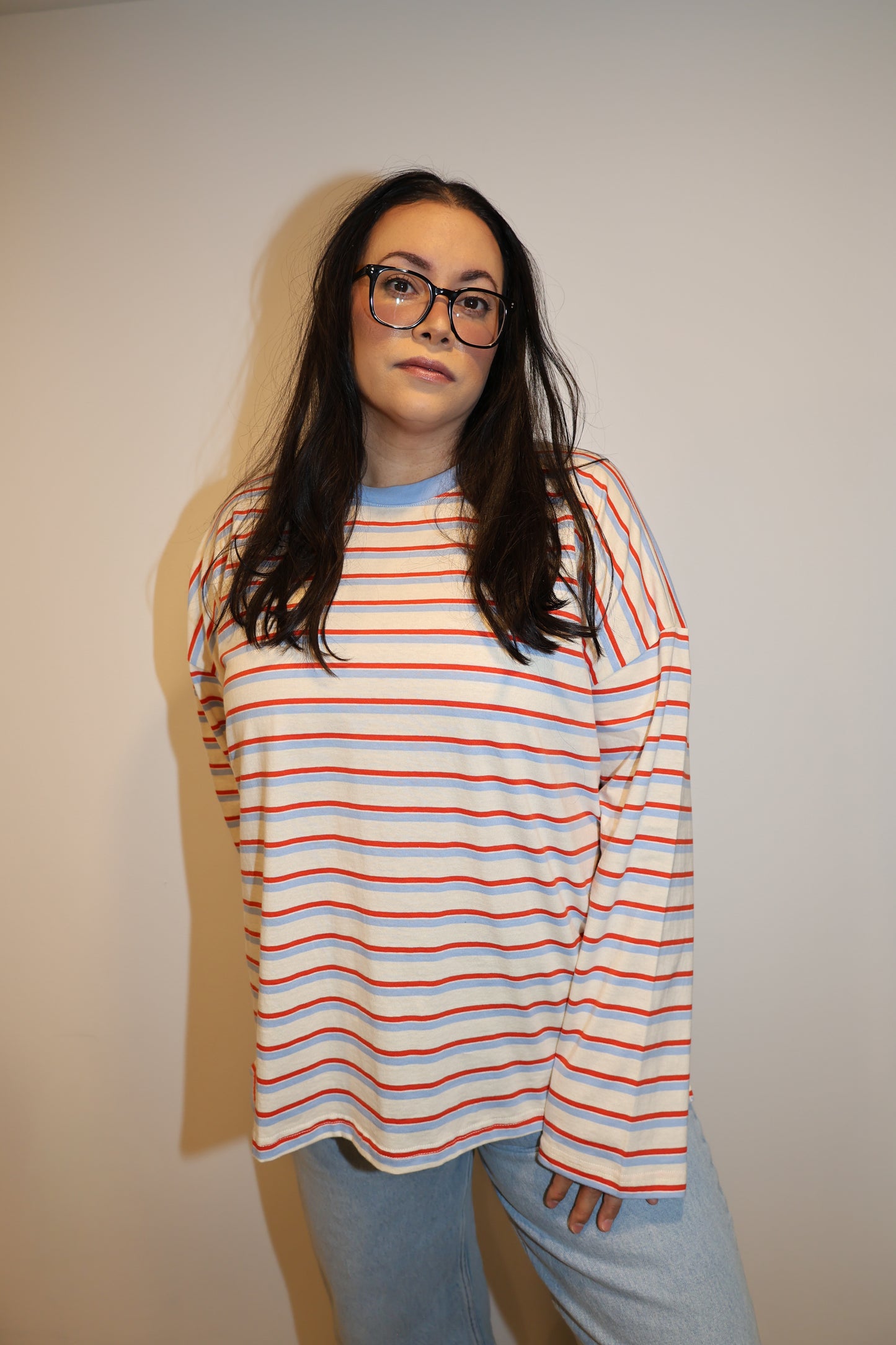 Wishlist - Red/Blue Oversized Striped Long-sleeve Top