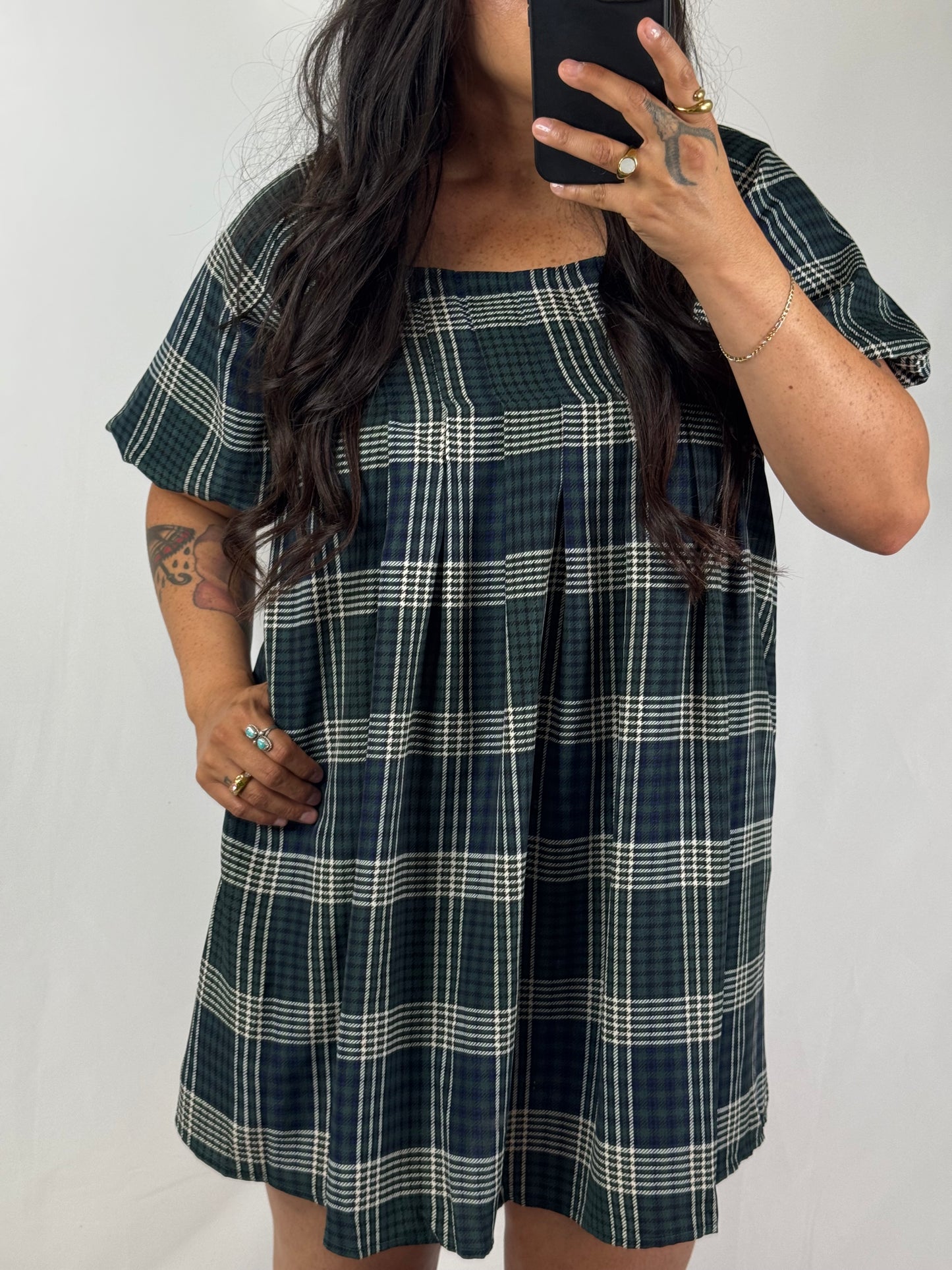 Aint That Somethin plaid puff sleeve mini dress