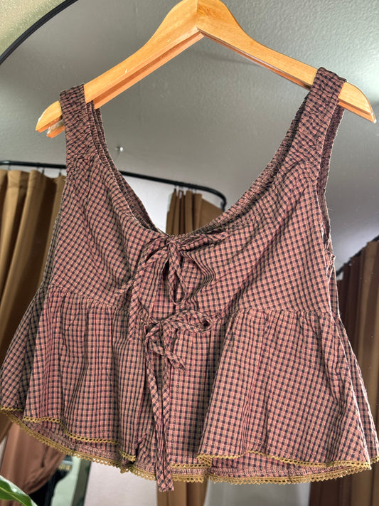 BUTTERMELON - Tie-Front Sleeveless Peplum Top