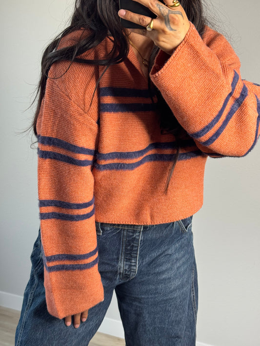 Buttermelon - Rust/Navy Collared V-Neck Sweater