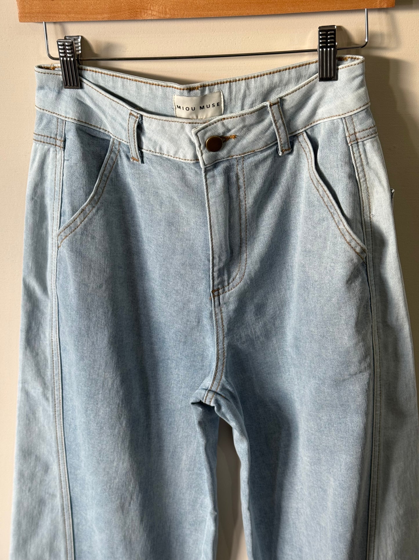 Miou Muse - Color Block Straight Wide-leg Jeans