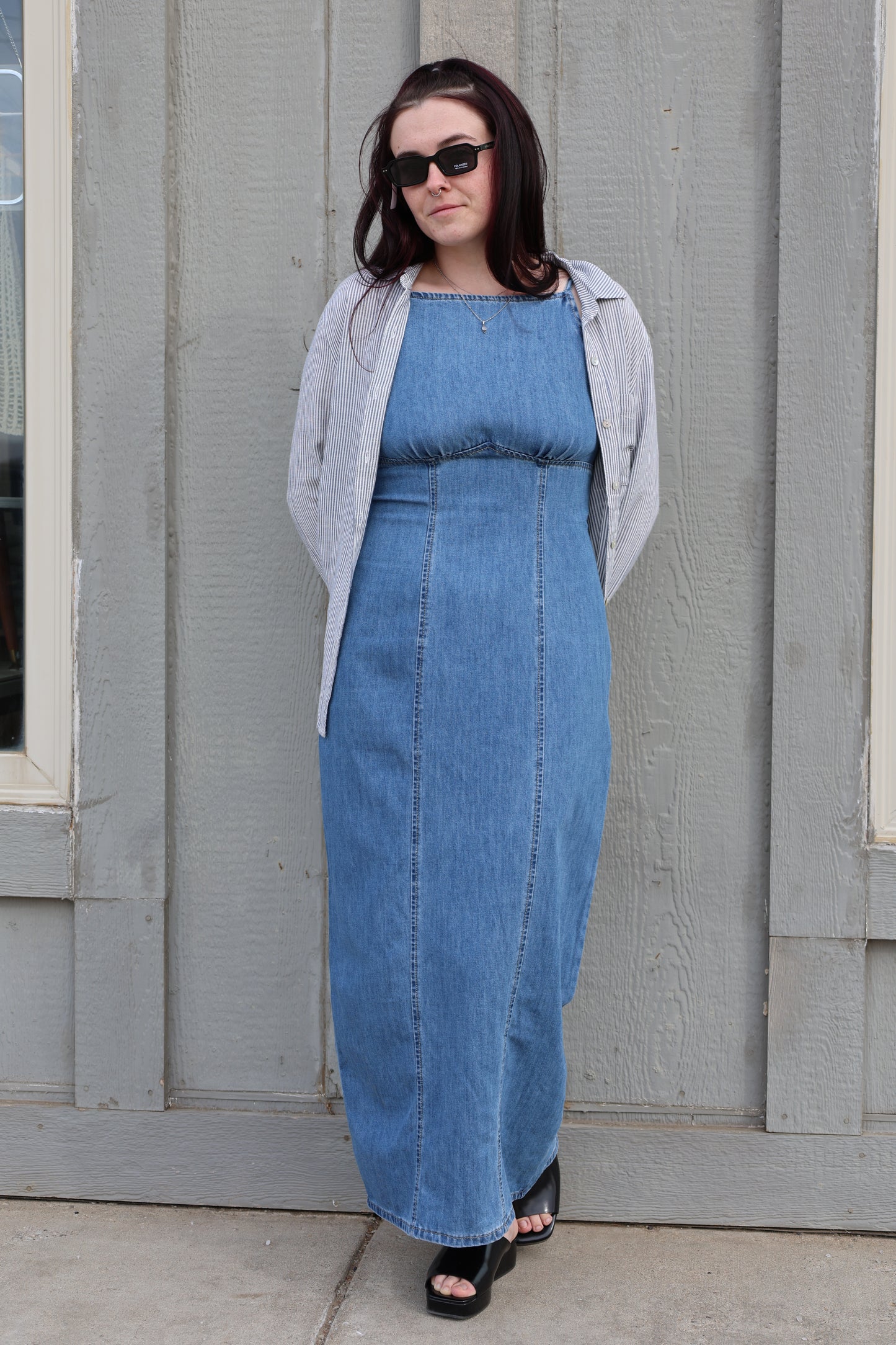 MIOU MUSE - Lightweight Denim Long Dress w/ Slit