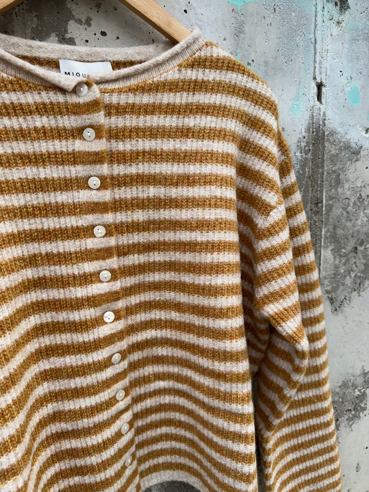 Miou Muse - Yellow/Oat Striped Button Front Cardigan