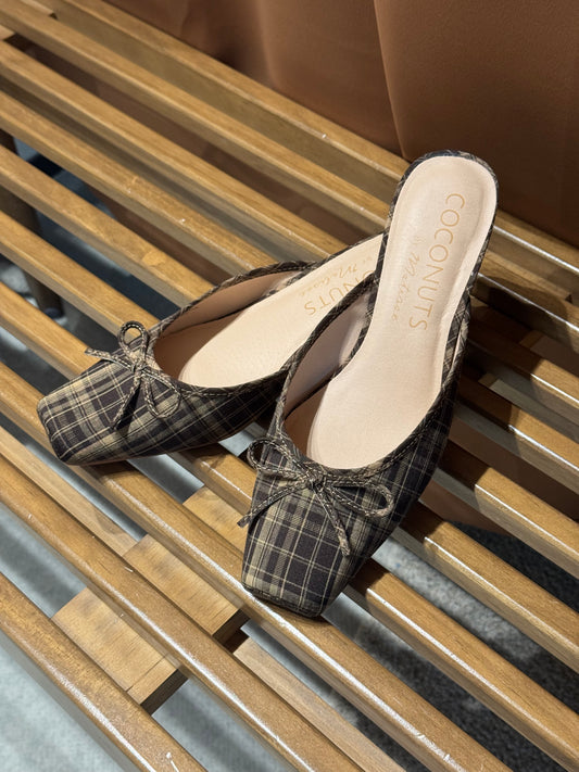 Coconuts by Matisse - Geneva Brown Plaid Heeled Ballet Mule