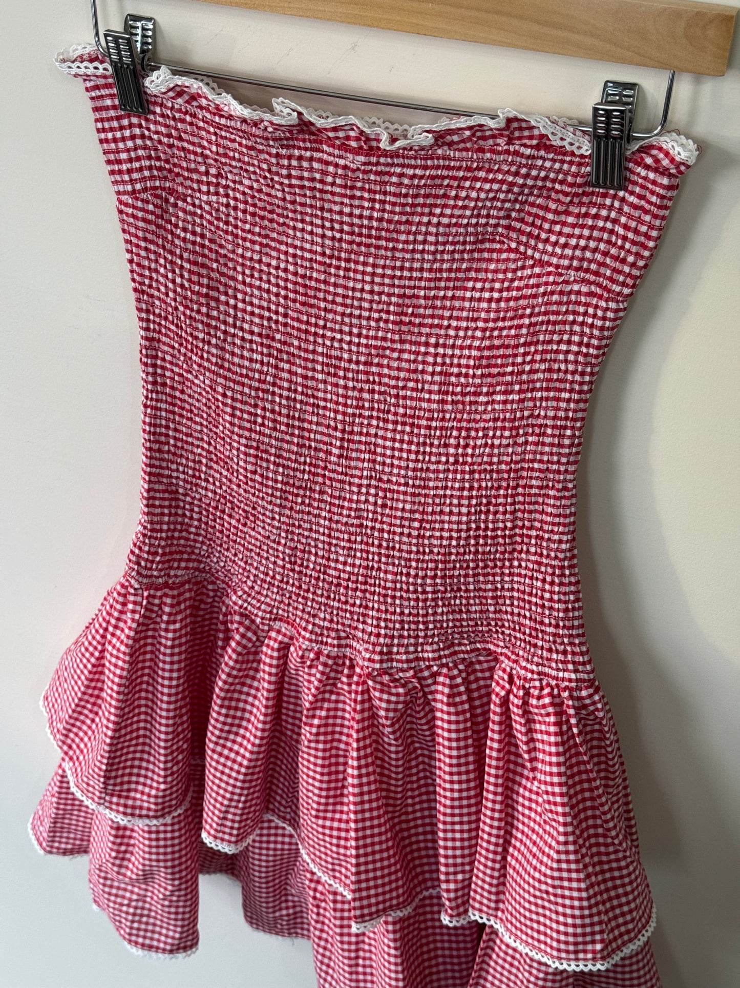 Buttermelon - Red Gingham Smocked Strapless Dress