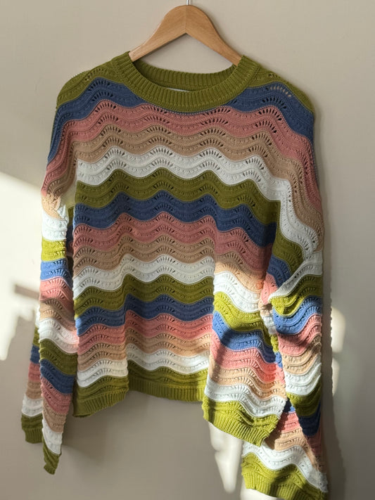 Buttermelon - Open Knit Multicolor Squiggle Sweater