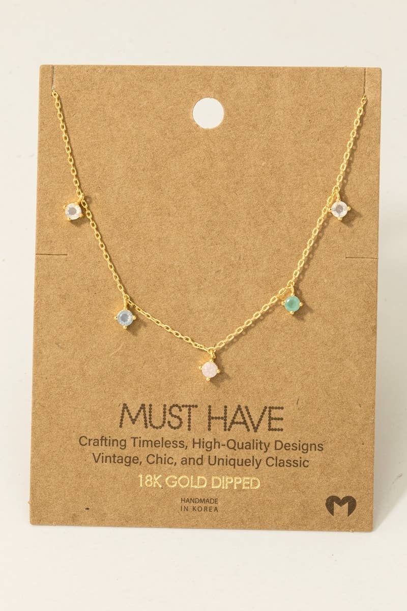 Fame Accessories - Gold Dipped Mini Cz Station Charms Chain Necklace