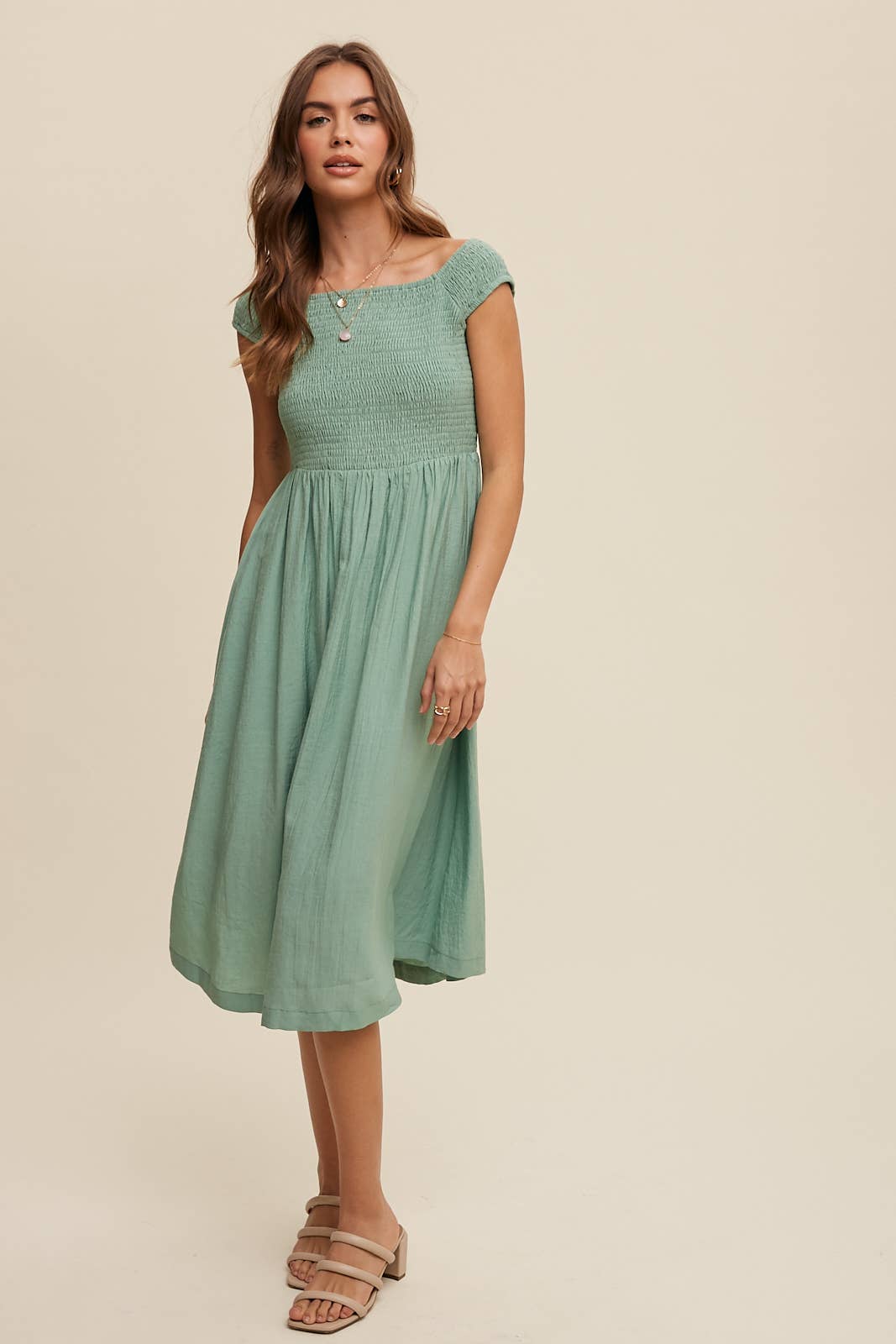 Listicle - Smocked Bodice Cotton Midi Dress