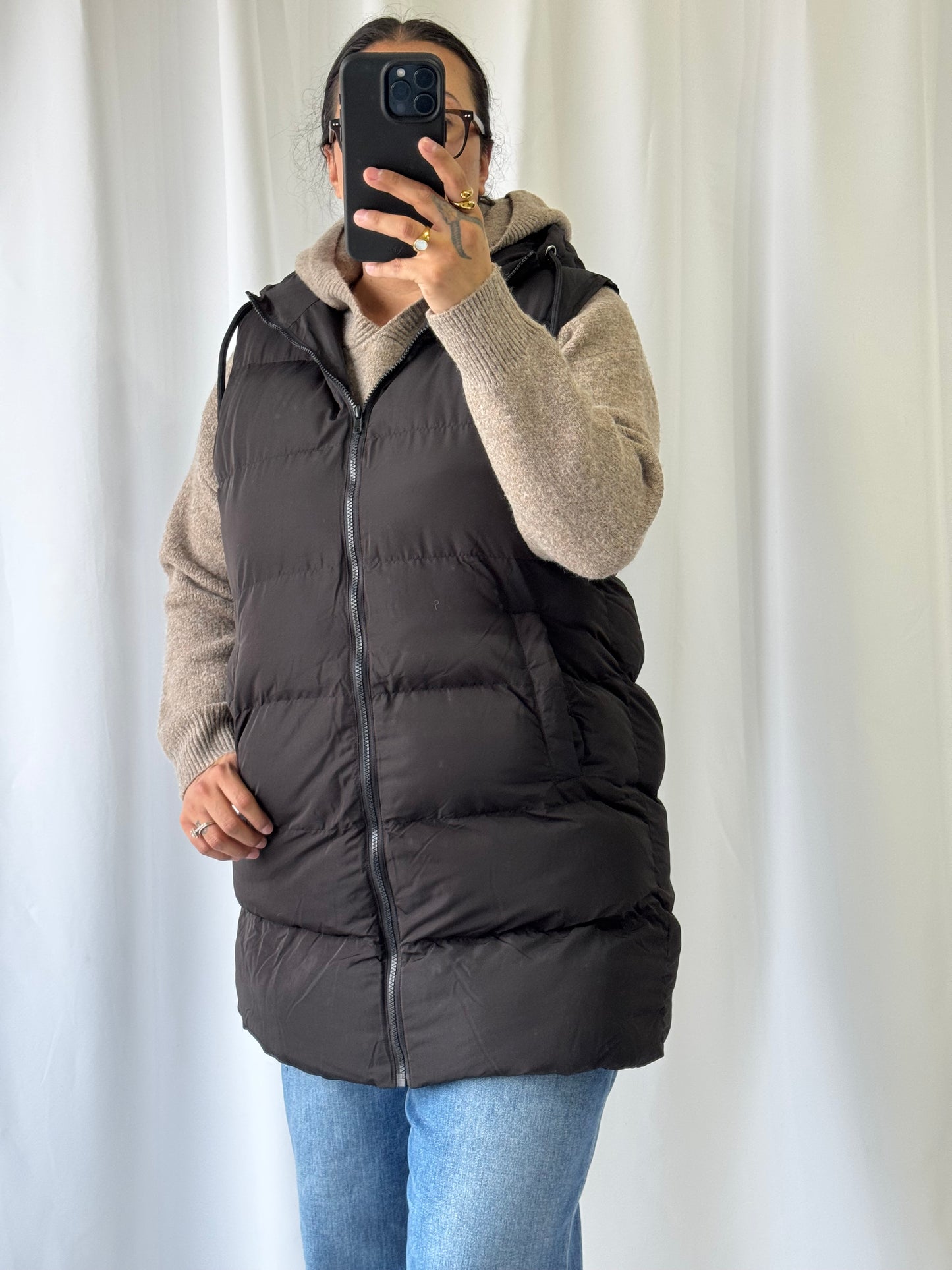 bluivy Hooded Zipper Down Longline Puffer Vest