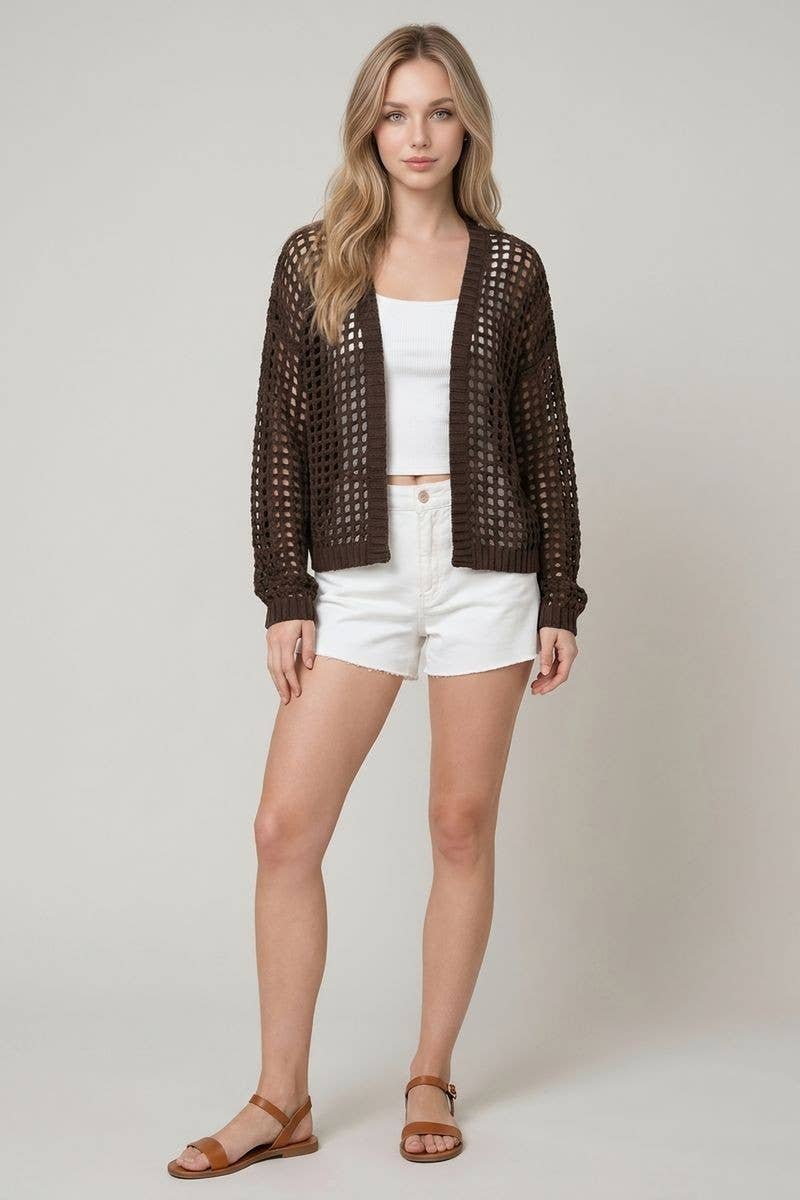 Doe and Rae - CROCHET FISHNET CROPPED OPEN CARDIGAN - 10685J