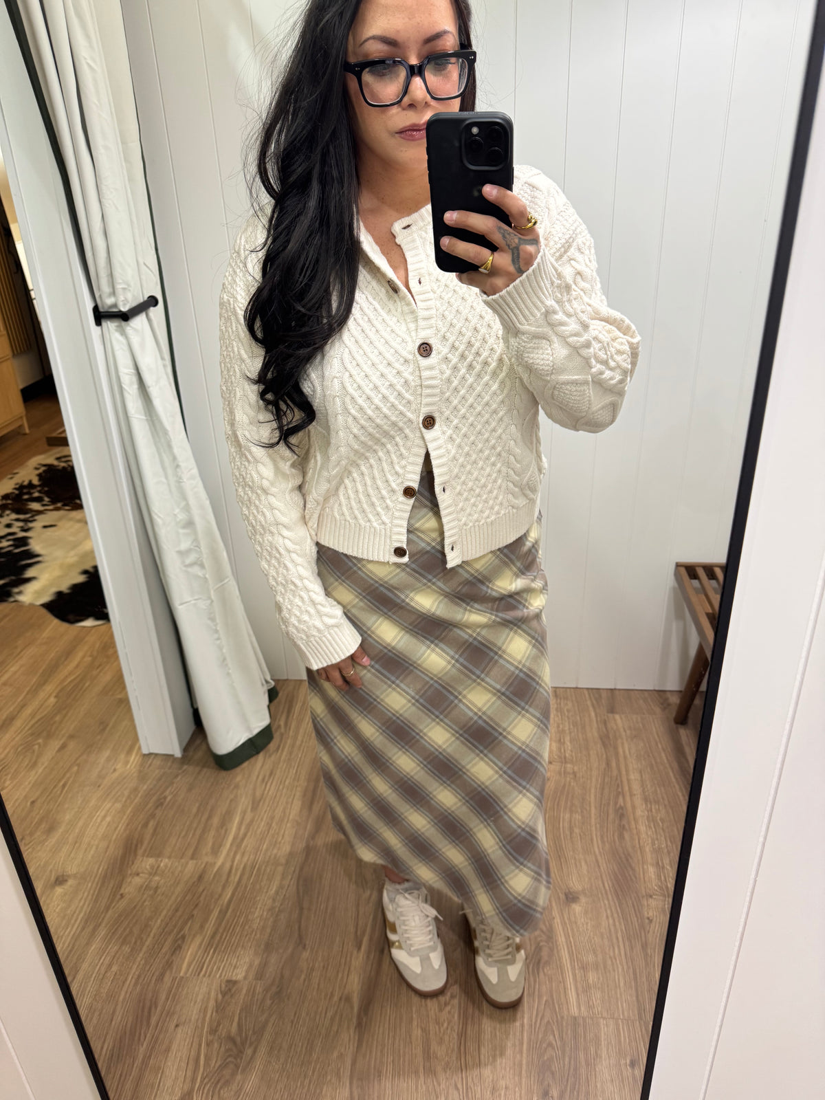 prairie Daydream plaid midi skirt