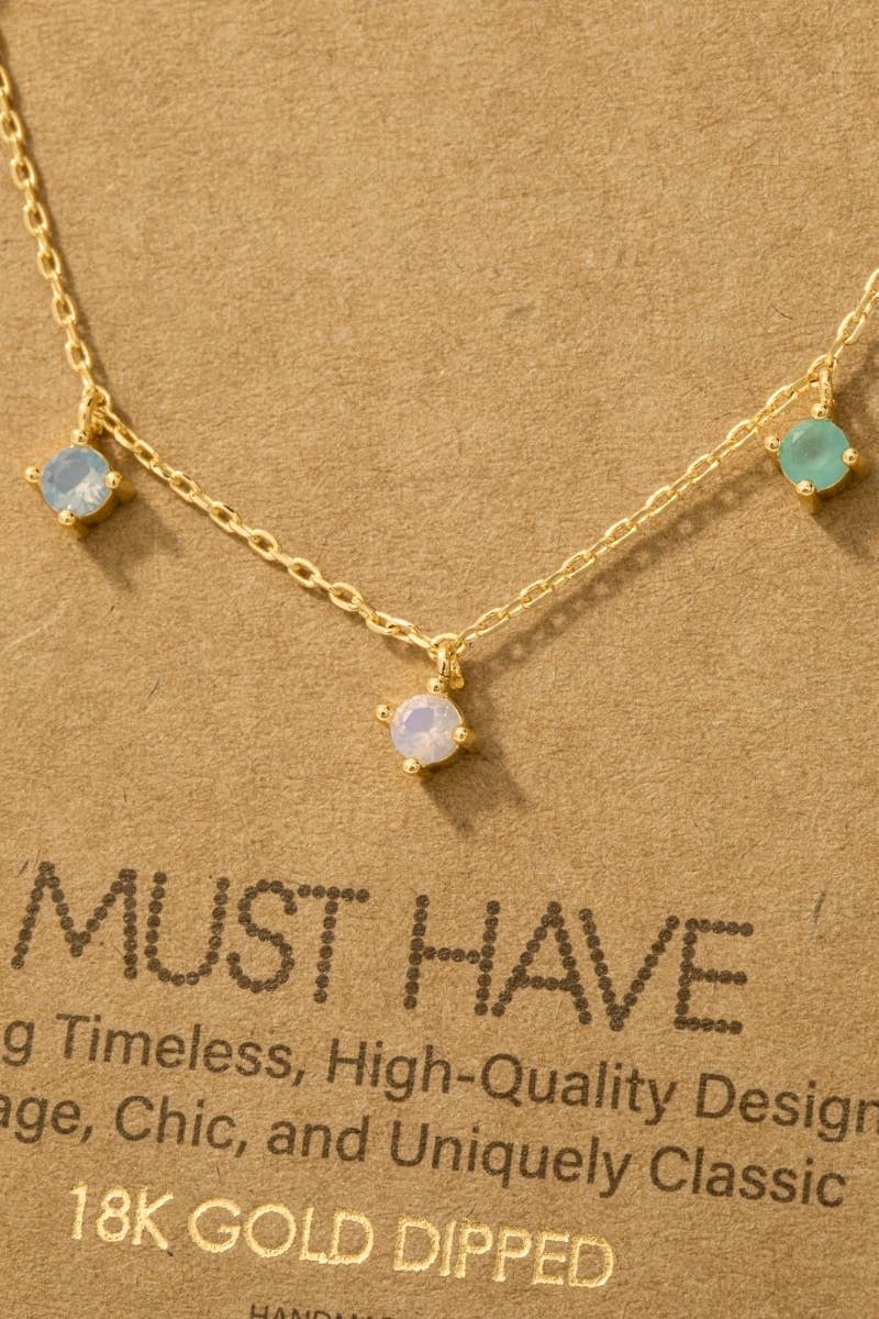 Fame Accessories - Gold Dipped Mini Cz Station Charms Chain Necklace
