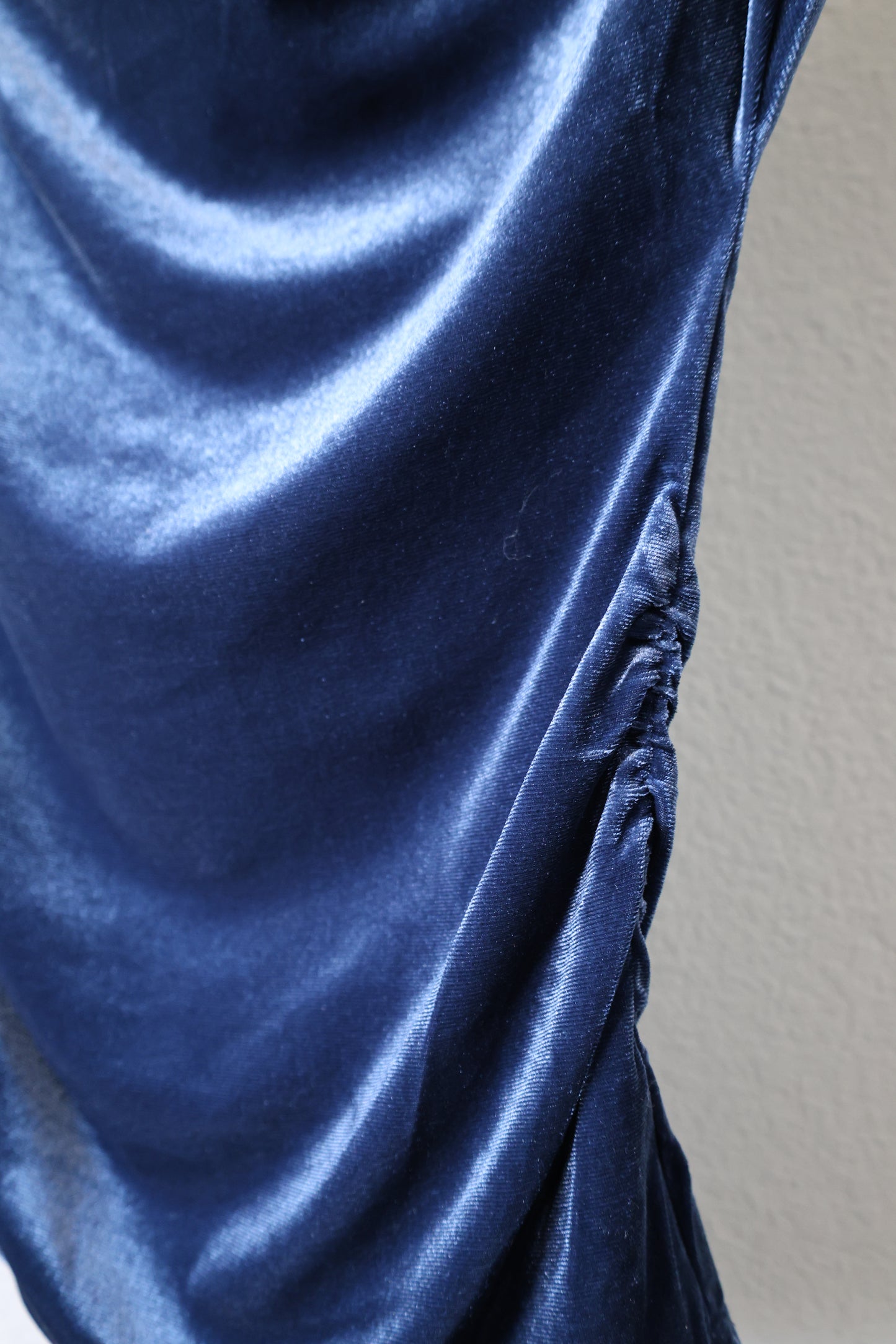 Hem & Thread- Asymmetrical Neck Line Ruched Velvet Top