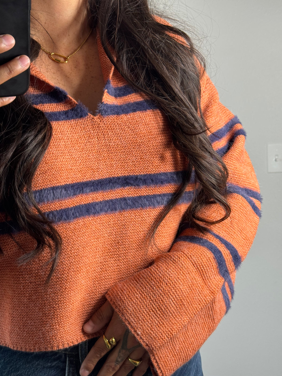 Buttermelon - Rust/Navy Collared V-Neck Sweater