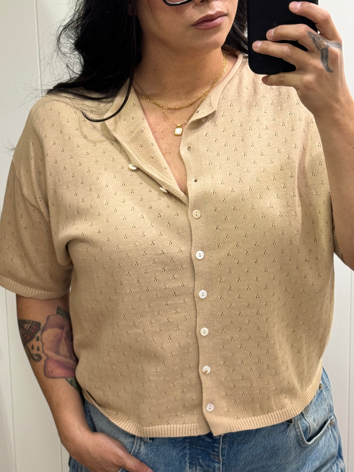 Take Your Time pointelle short sleeve cardigan