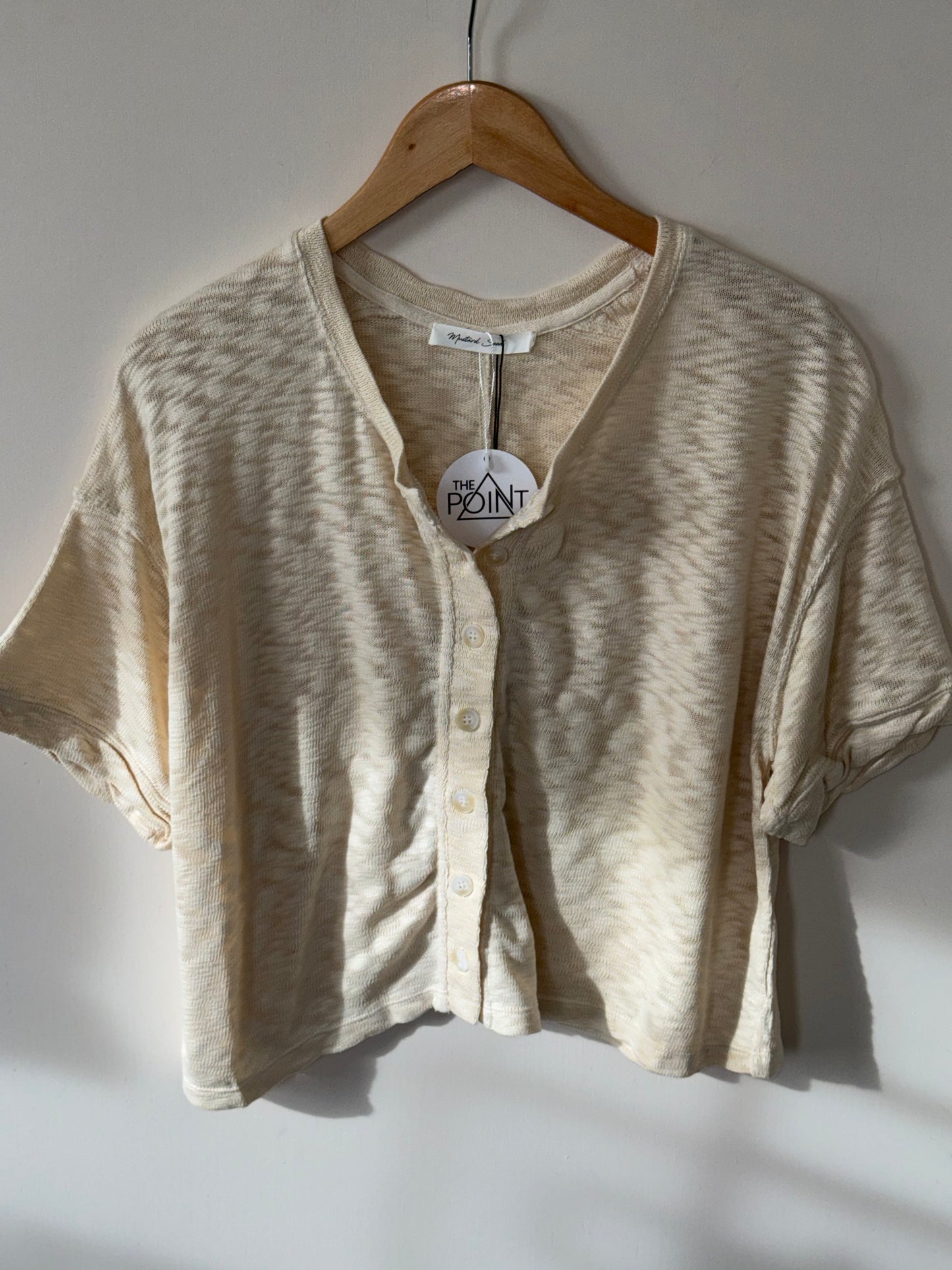 Mustard Seed - Tan Knit Button-front Short-sleeve Cardigan