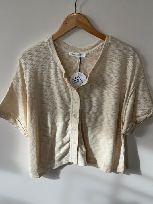 Mustard Seed - Tan Knit Button-front Short-sleeve Cardigan