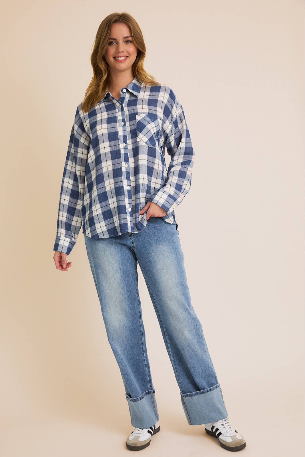 GILLI - OVERSIZE DOUBLE GAUZE PLAID SHIRT