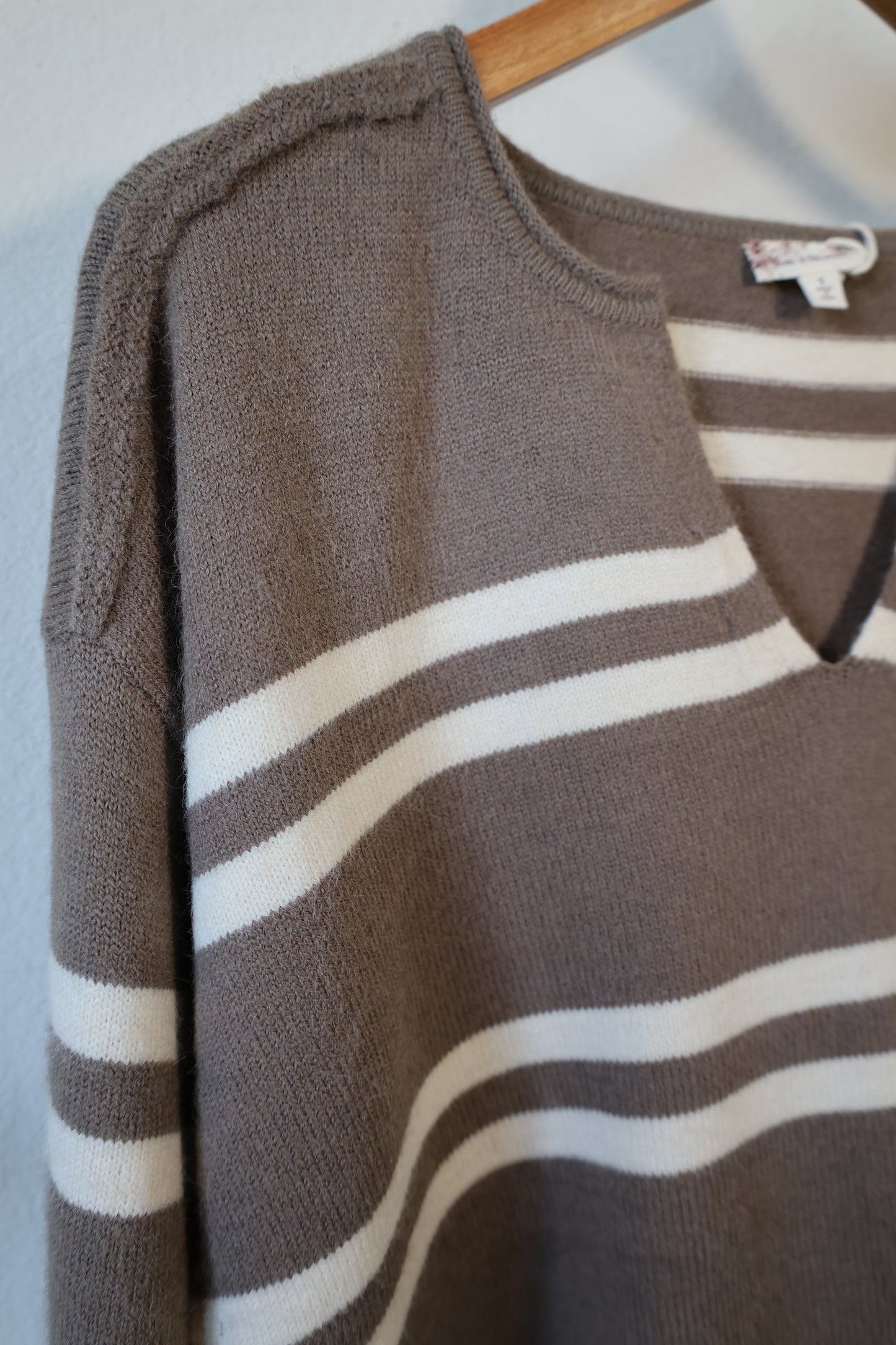 Hem & Thread- Notch Neck Striped Sweater