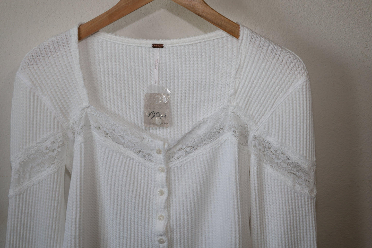 Free People Let’s Party Cardi Waffle Thermal Long Sleeve Lace top