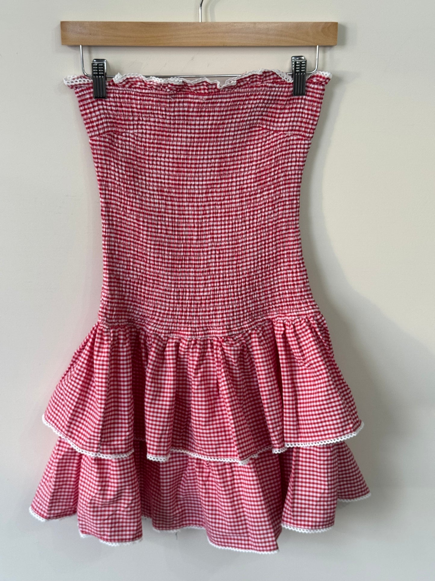 Buttermelon - Red Gingham Smocked Strapless Dress
