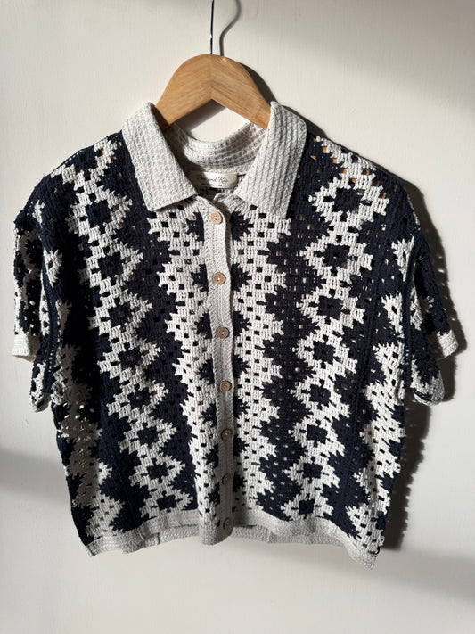Doe and Rae - Black/Cream Crochet Button-front Top
