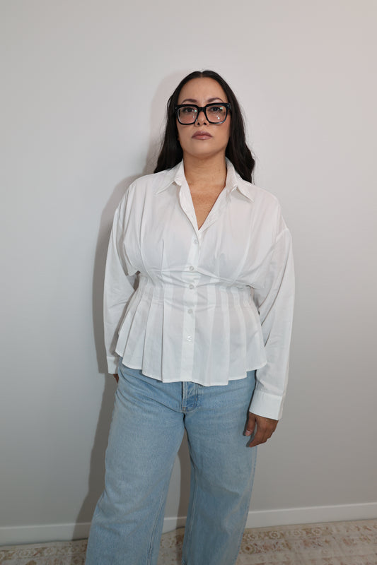 Well, Yes cinched pintuck structured blouse