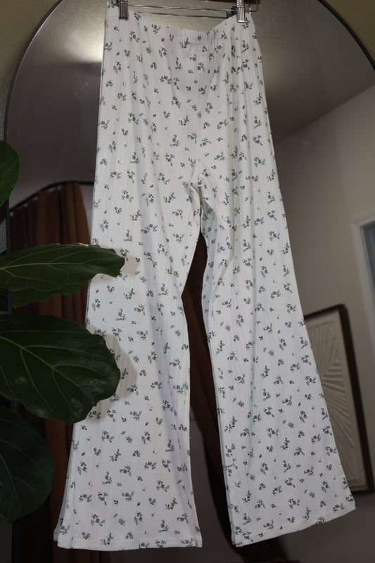 FLORAL POINTELLE ELASTIC WAIST KNIT PANTS