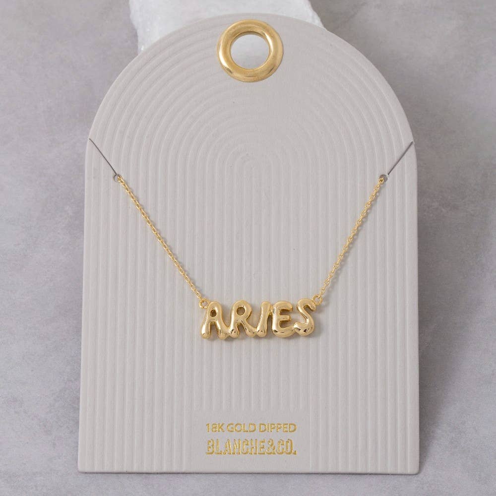 Fame Accessories - Gold Dipped Zodiac Bubble Letter Bar Necklace