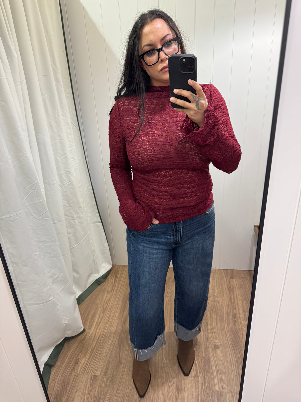 Missed Connection lace mock neck long sleeve