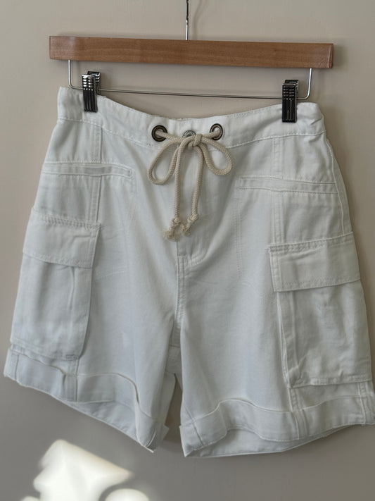 Wishlist - White Denim Cargo Shorts w/ Drawstring
