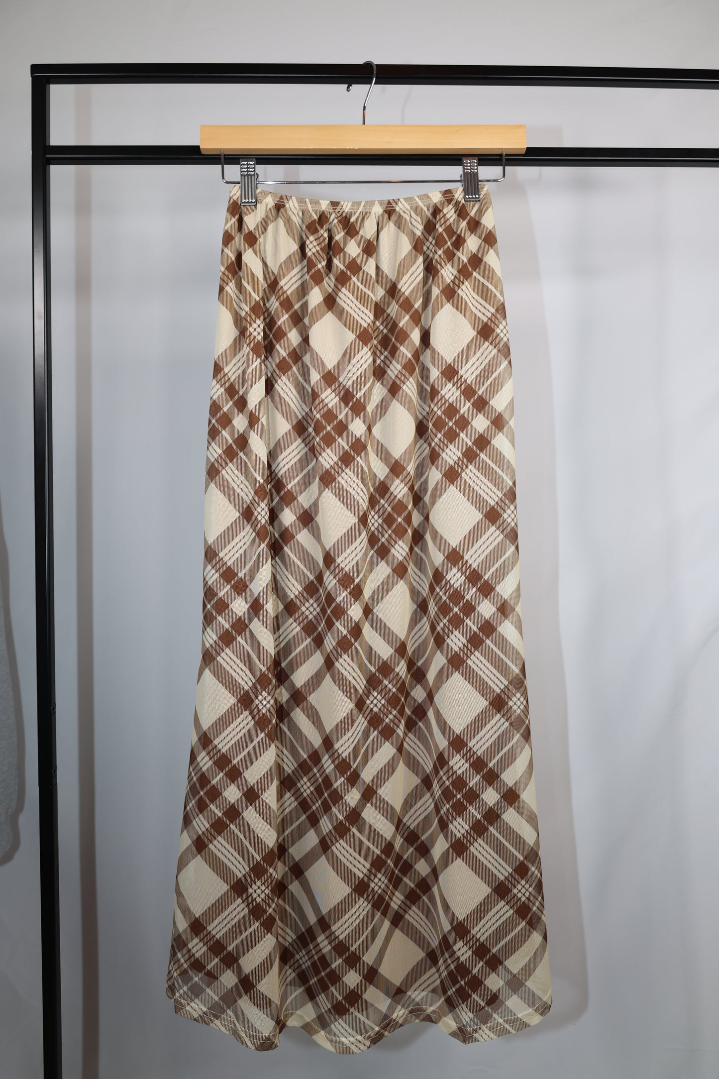 Wishlist - Brown/Multi Plaid Meshed Midi Skirt
