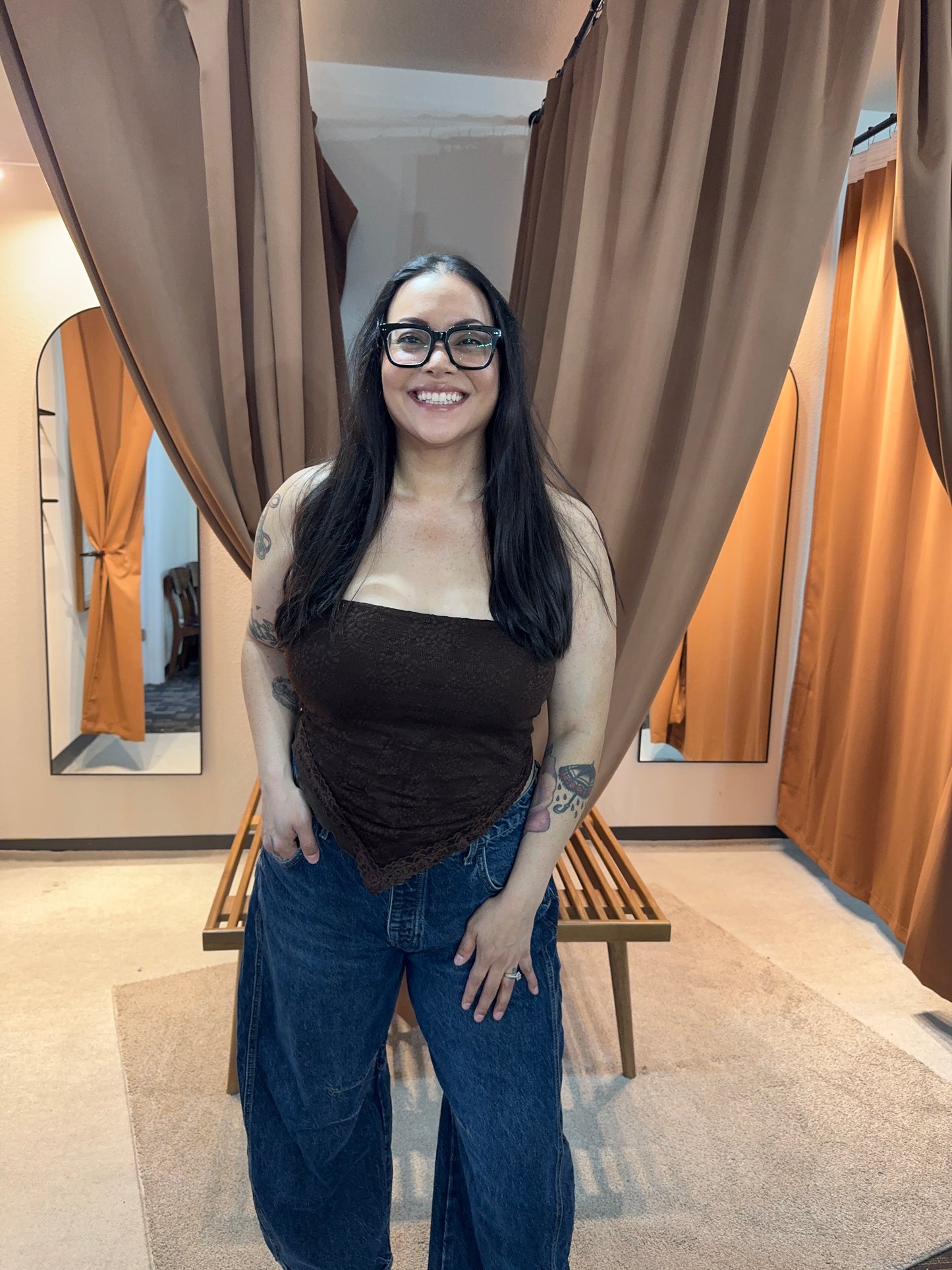 TICTOC - Wren Brown Western Stretch Lace Strapless Scarf Top