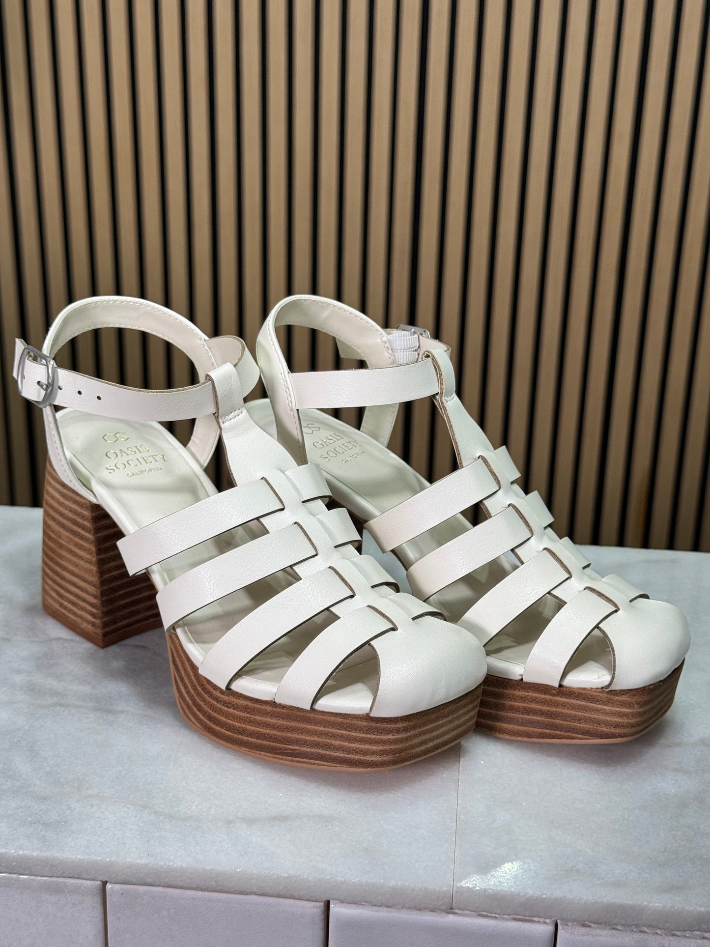 OASIS SOCIETY - The Hailee White | Gladiator Cage Platform Heels