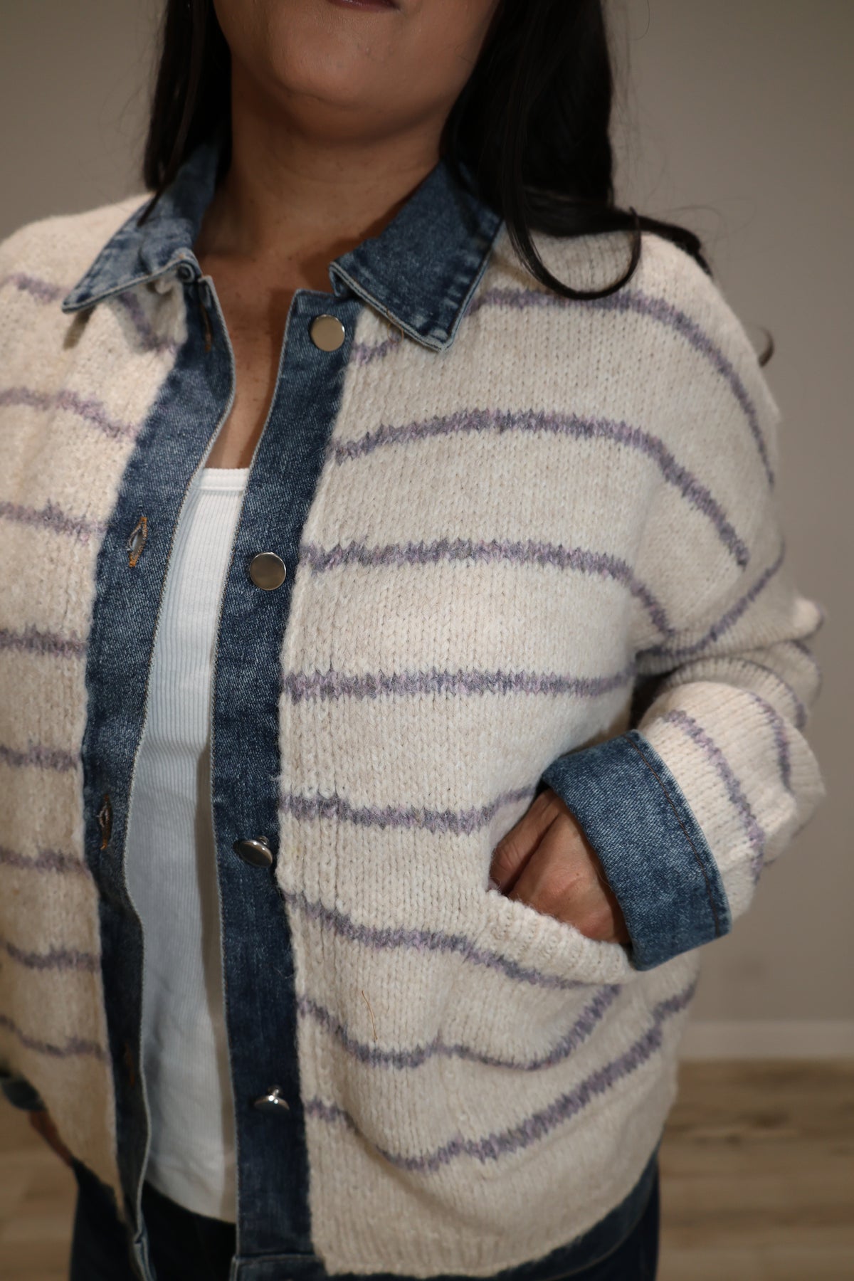 Tell Me Lies detailed stripe sweater jacket