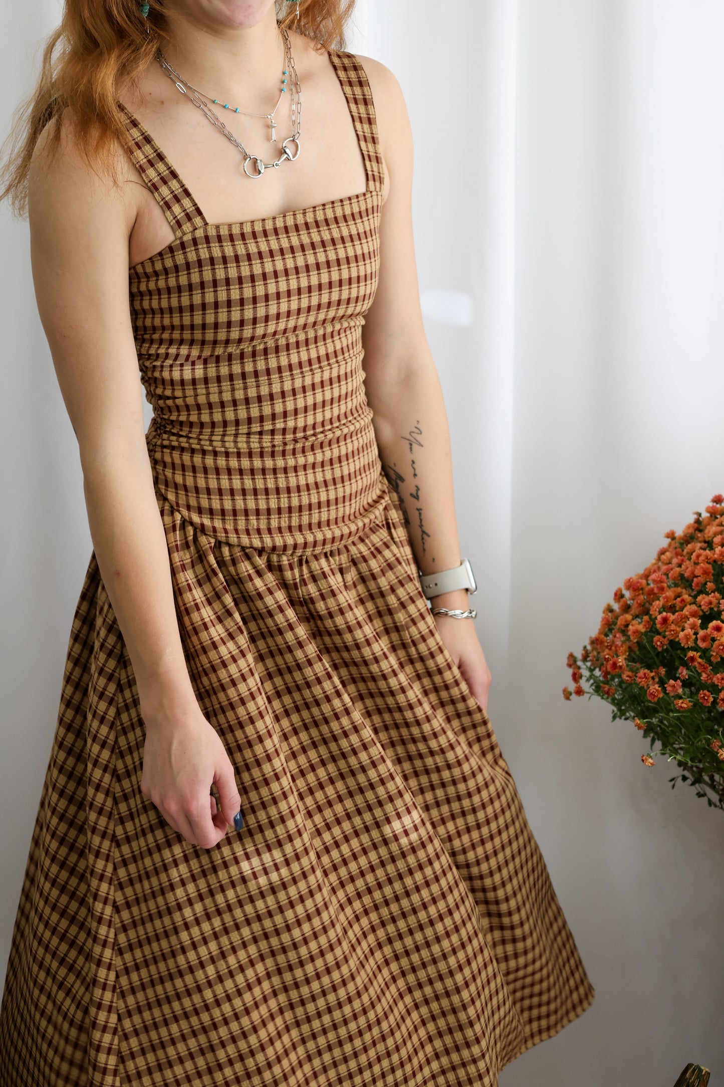 Le Lis Sleeveless square Neck Dropped Waist Plaid dress