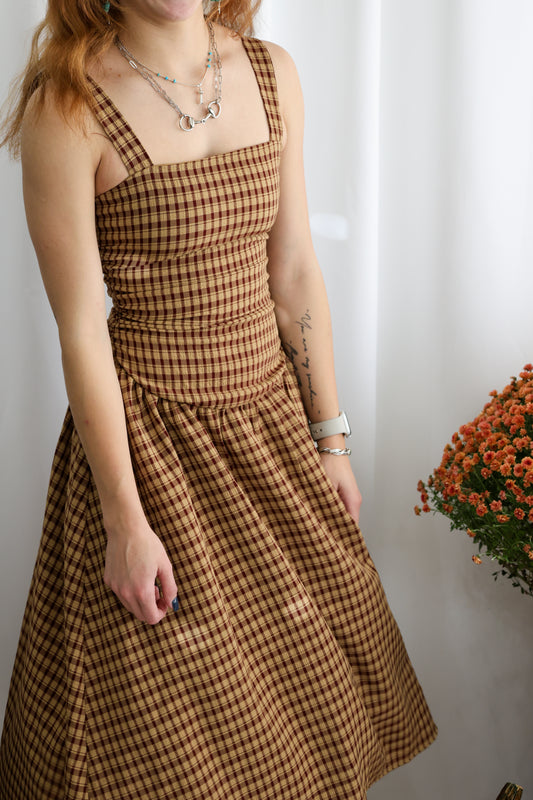 Le Lis Sleeveless square Neck Dropped Waist Plaid dress