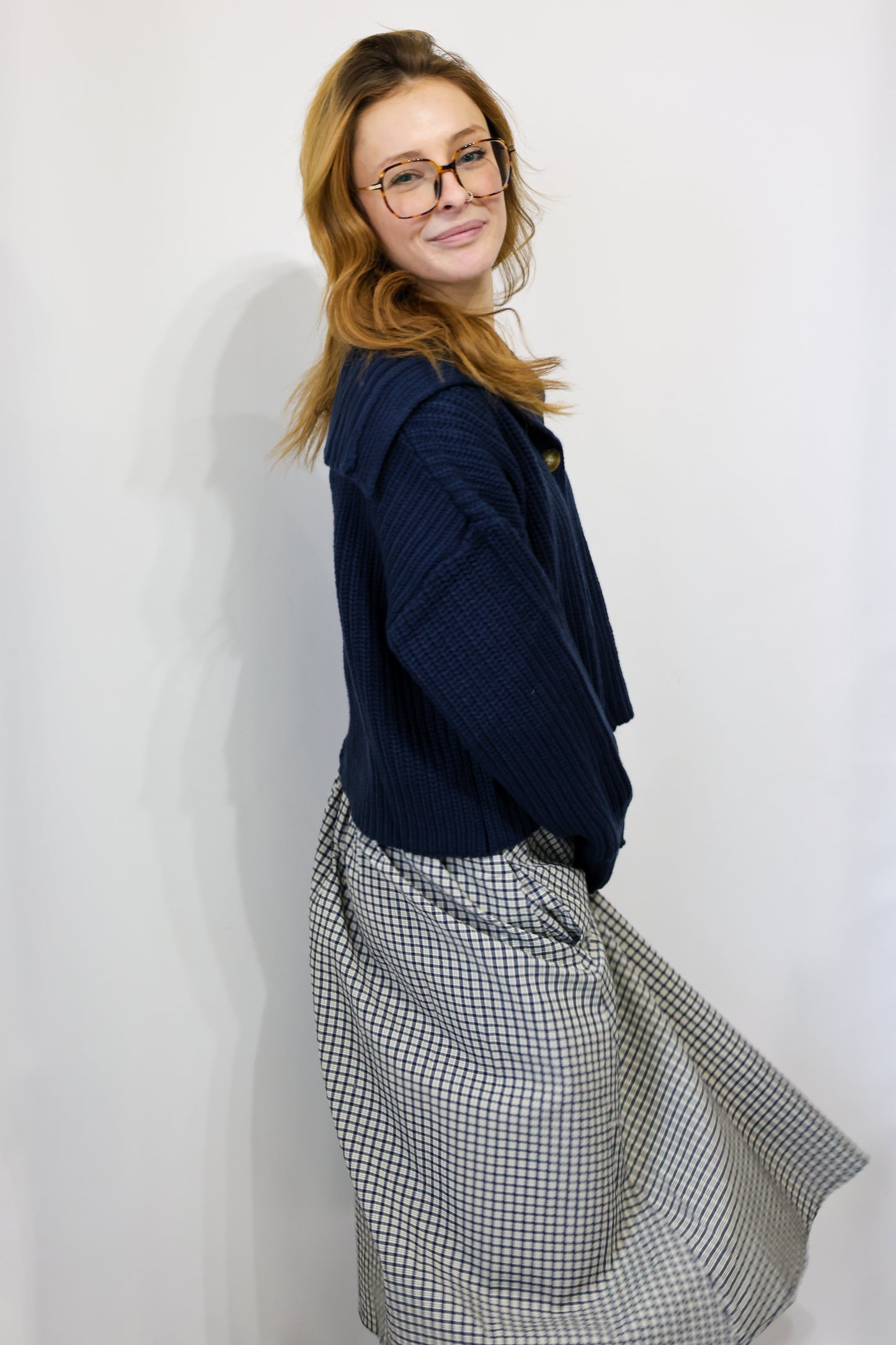 Sunday Edition Navy Cream Midi Skirt