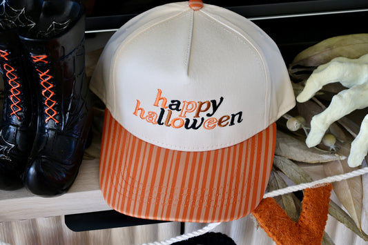 Ruby Moon - Happy Halloween Embroidered Striped Hat