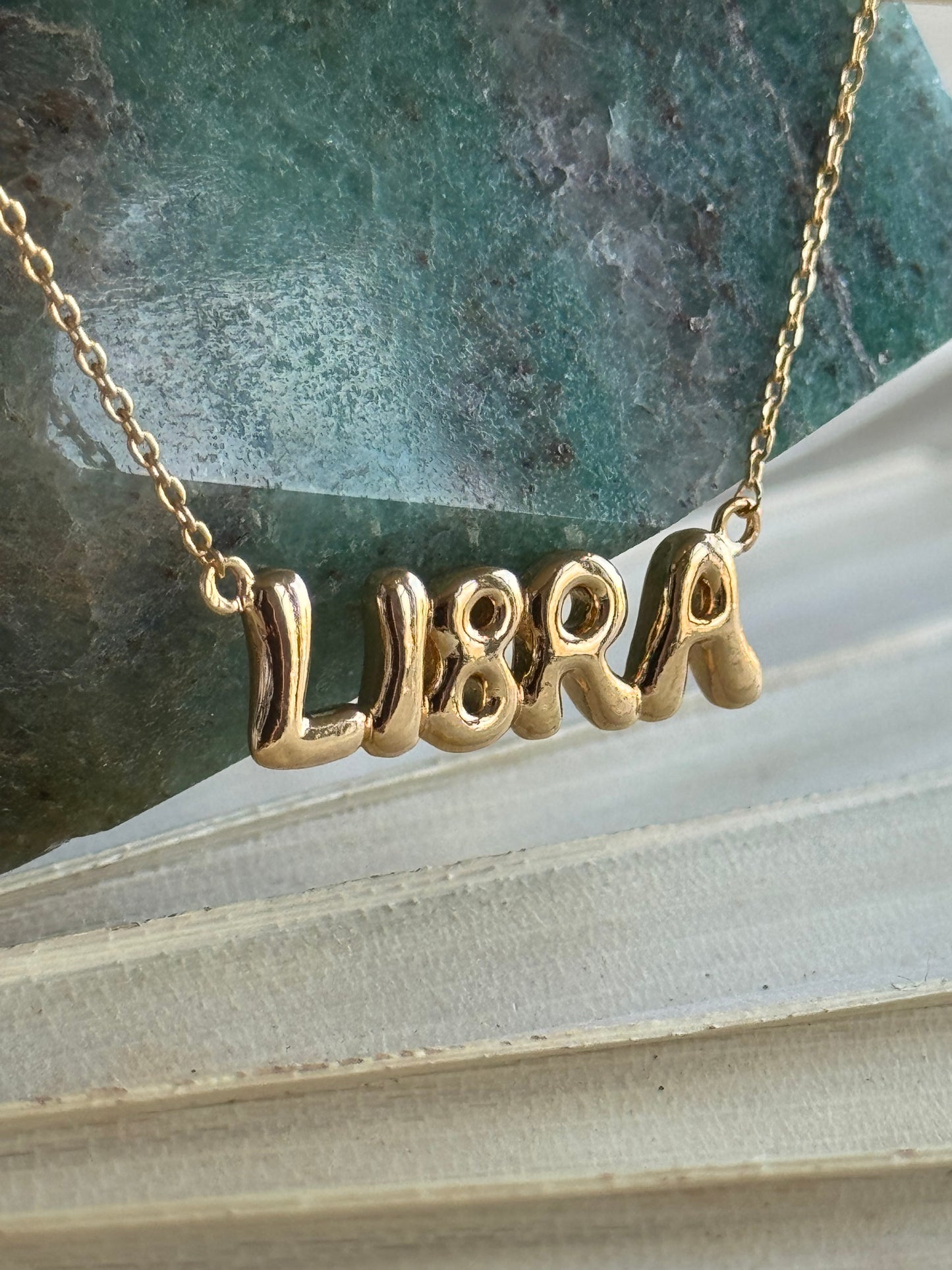 Fame Accessories - Gold Dipped Zodiac Bubble Letter Bar Necklace
