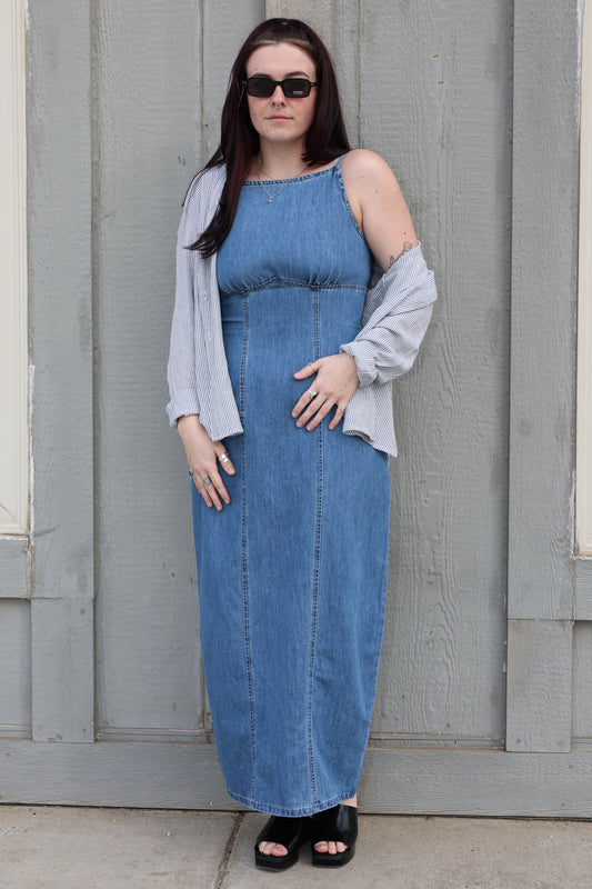 MIOU MUSE - Lightweight Denim Long Dress w/ Slit