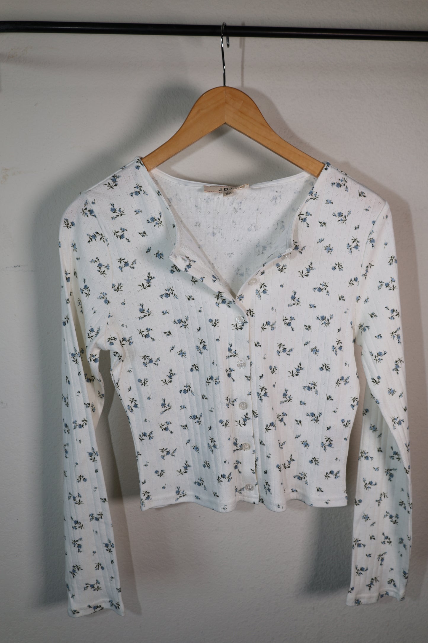 FLORAL POINTELLE BUTTON DOWN LONG SLEEVE CARDIGAN