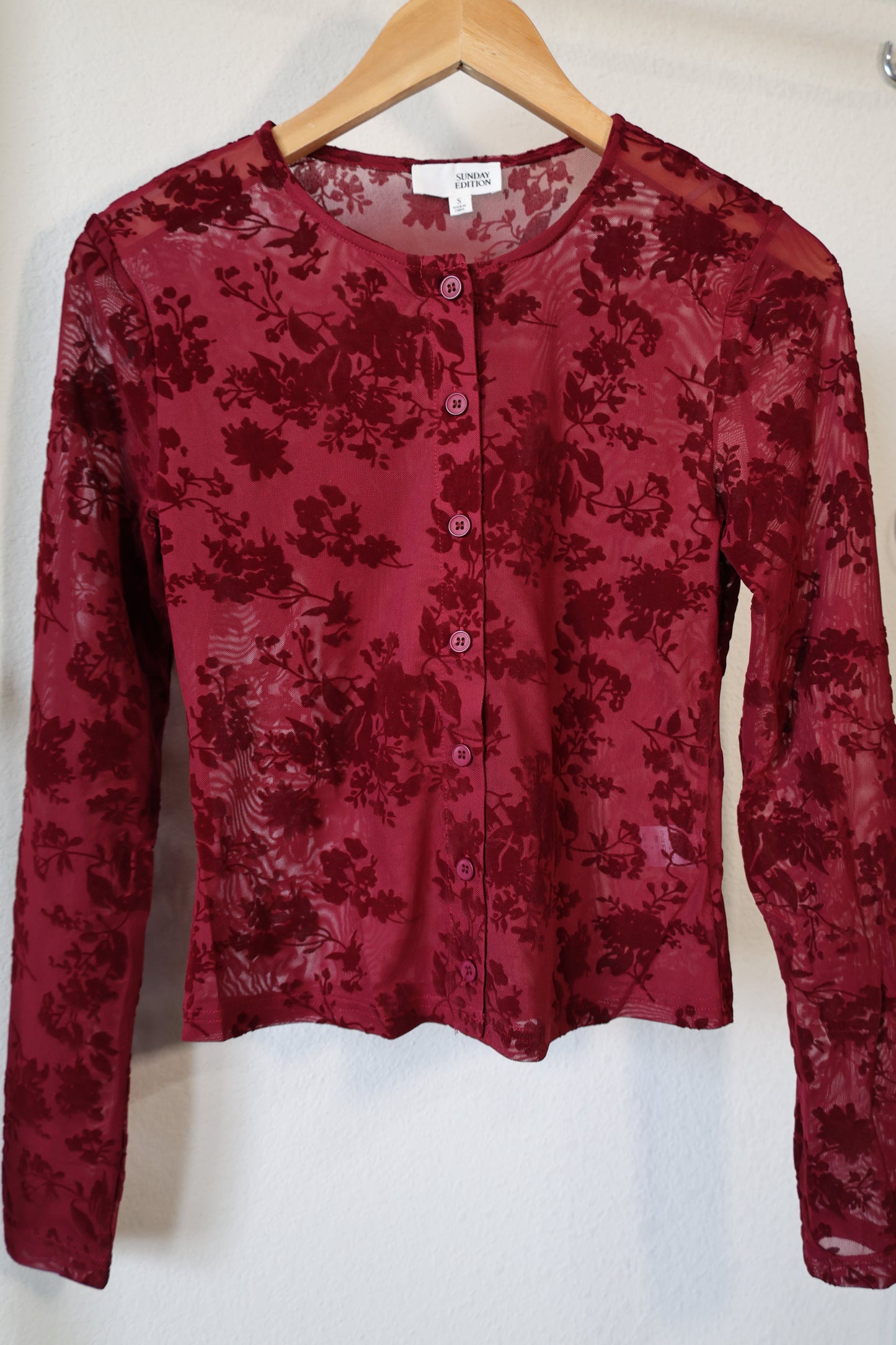 Sunday Edition velvet burnout long sleeve button down top