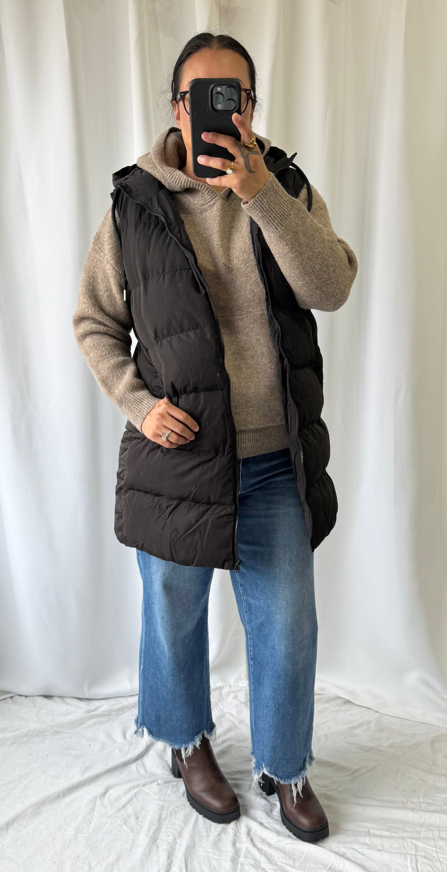 bluivy Hooded Zipper Down Longline Puffer Vest