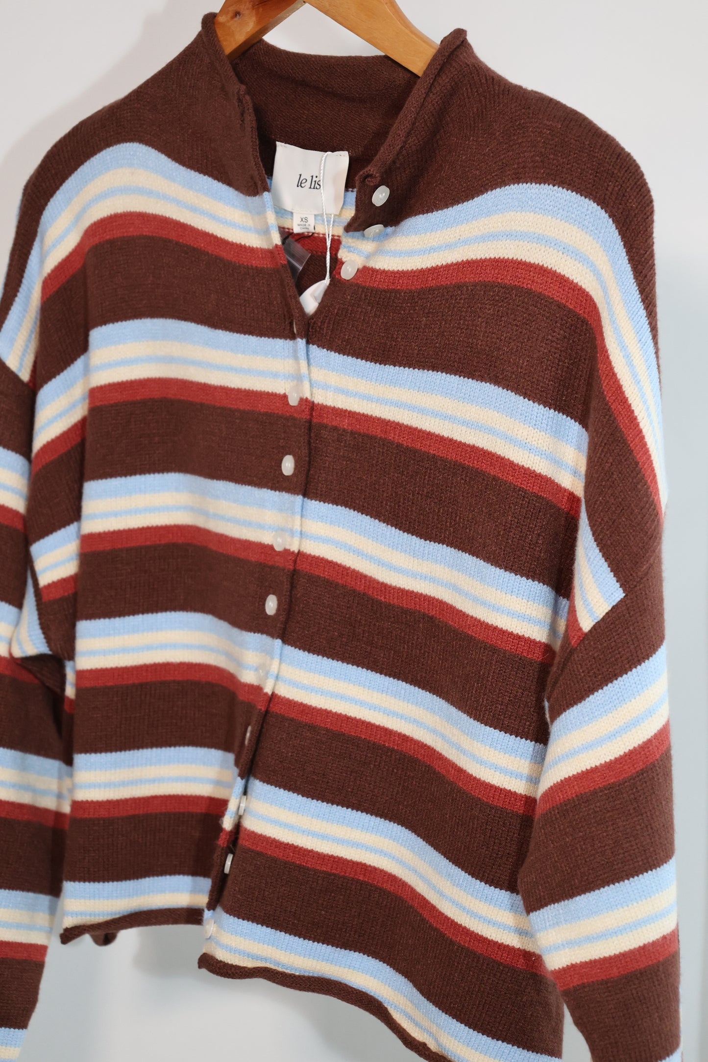 Le Lis roll hem button detail striped cardigan